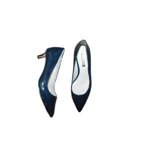 Louise et Cie Size 5.5 Navy Blue Patent Leather Designer Lower Heels Shoes NEW